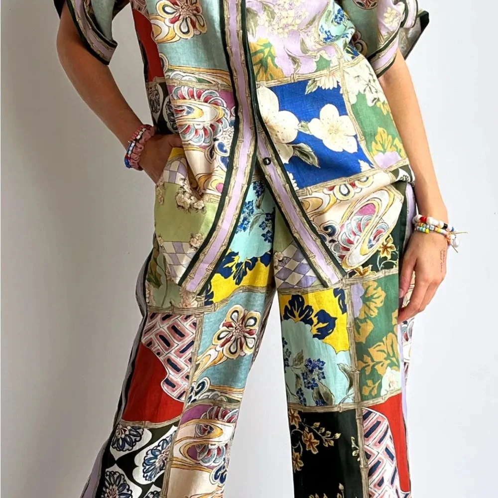 New 2025 ALEMAIS Bianca Patchwork Wide-Leg Pants and matching top set - Picture 6 of 13